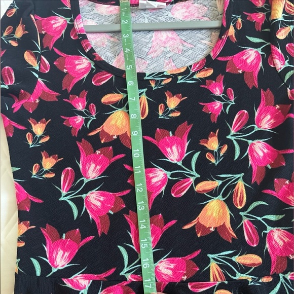 LULAROE SIZE LARGE DRESS FLORAL FITS AT WAIST FULLER SKIRT SCOOP NECK SS - Picture 8 of 14